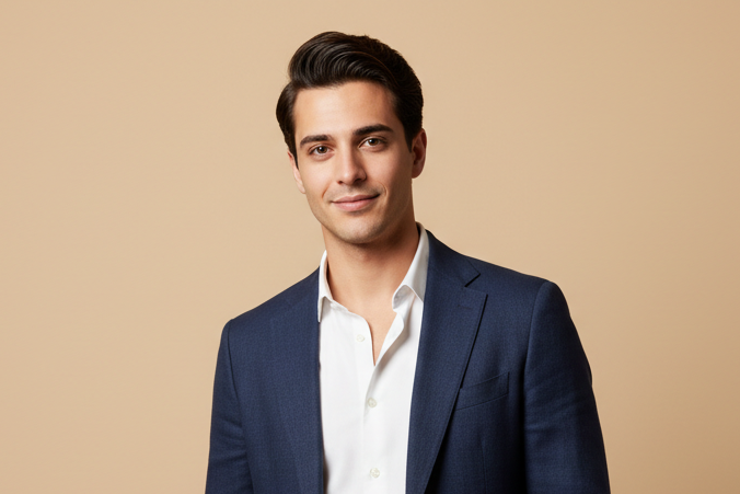 photo de profil jeune homme marocain elegant background beige