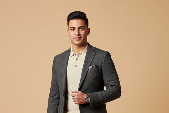 photo de profil jeune homme marocain elegant background beige